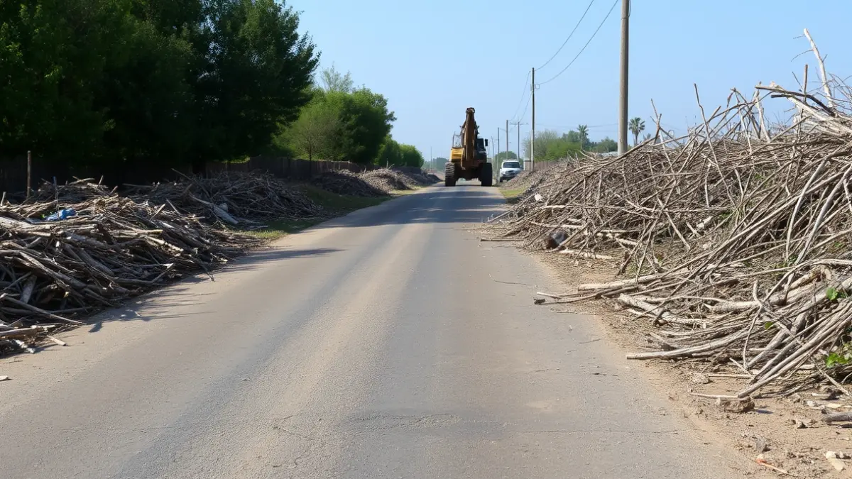 Imagen de restos de la DANA en una zona rural del interior de Valencia, con maquinaria pesada trabajando en la retirada.