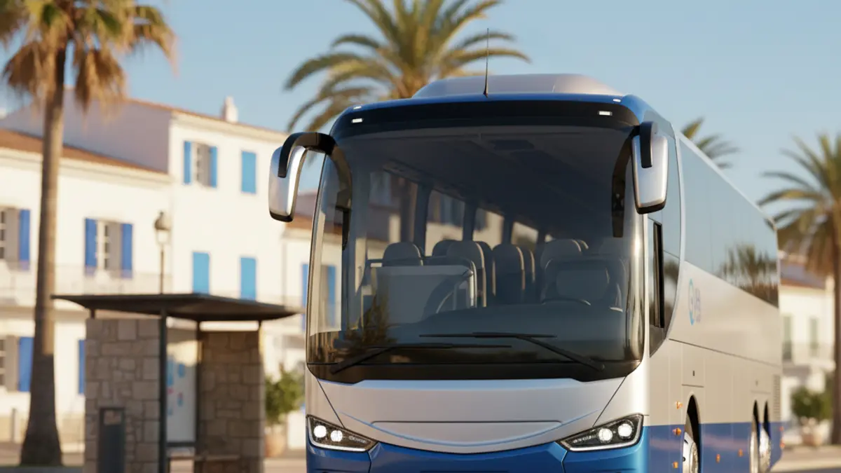 Imatge genèrica d'un autobús interurbà en una parada en una ciutat mediterrània.