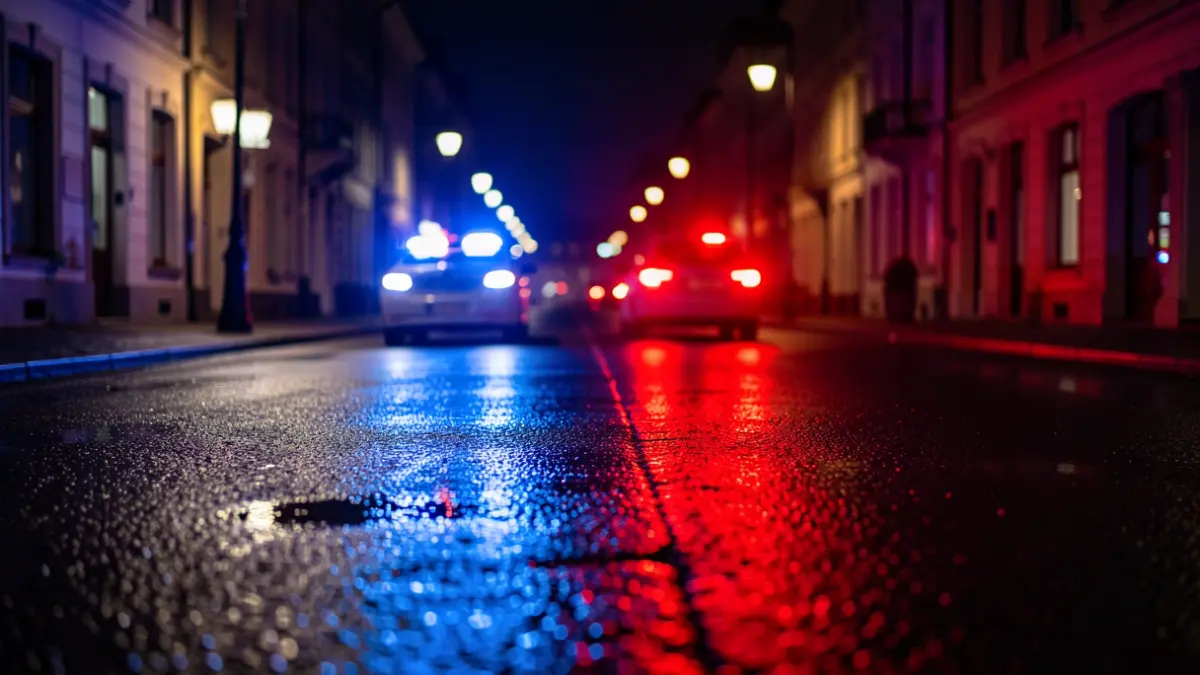 Imagen genérica de luces de emergencia policial reflejadas en el asfalto.