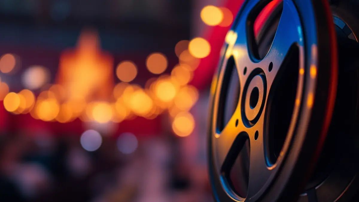 Imagen genérica de un carrete de película con luces borrosas al fondo, evocando un ambiente de cine o festival.