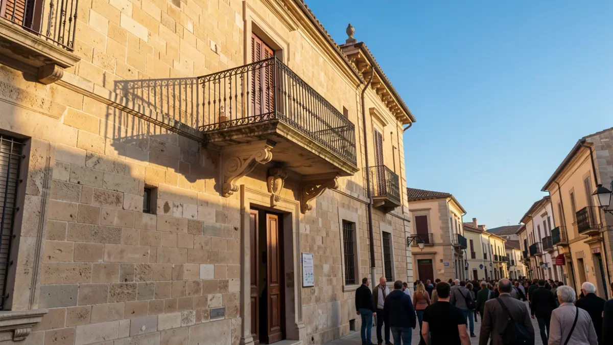 Generic image of a Mediterranean town hall facade with a balcony.