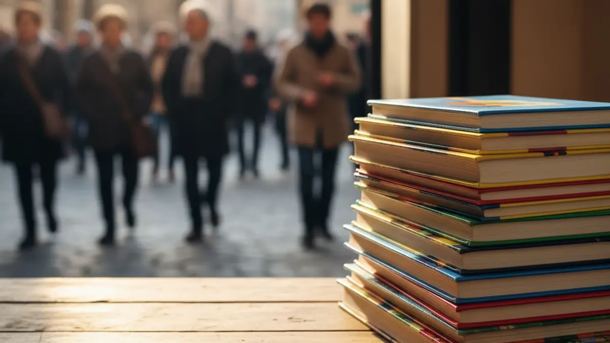 Imagen genérica de libros infantiles apilados en una mesa de madera, con luz cálida, sugiriendo un ambiente de lectura acogedor.