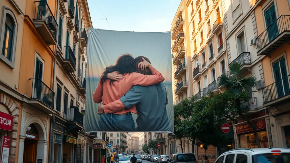 Imagen de una lona publicitaria en un edificio del centro de Valencia.