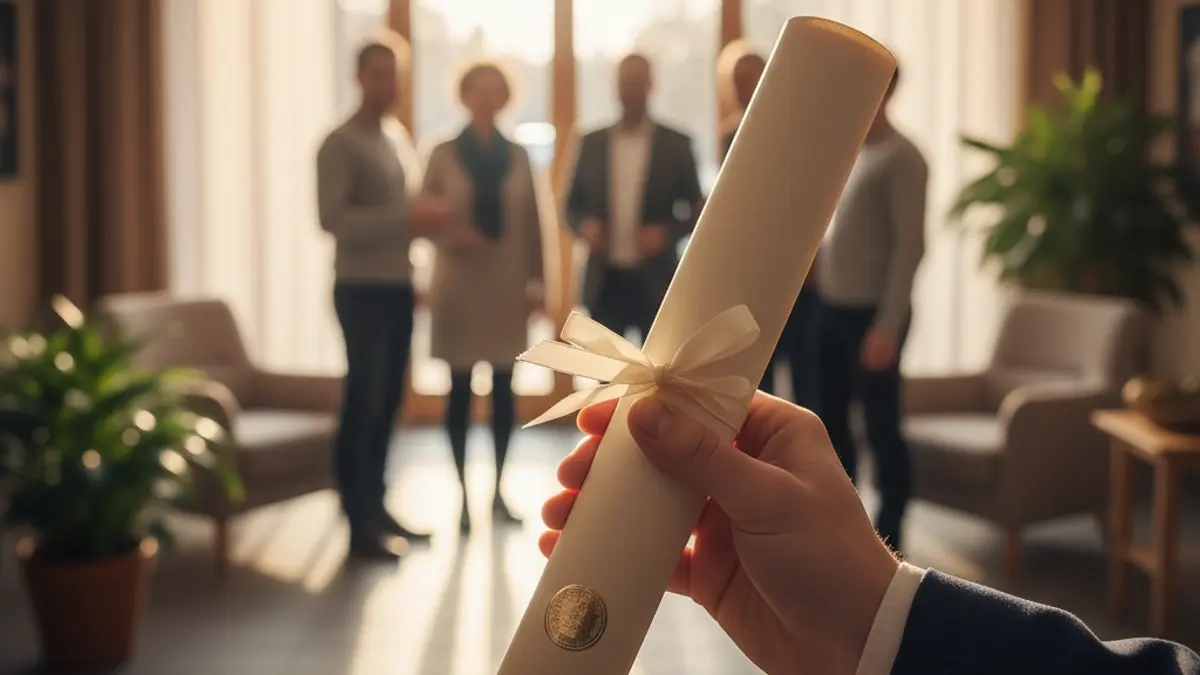 Imatge genèrica d'una mà sostenint un certificat en una residència de majors.