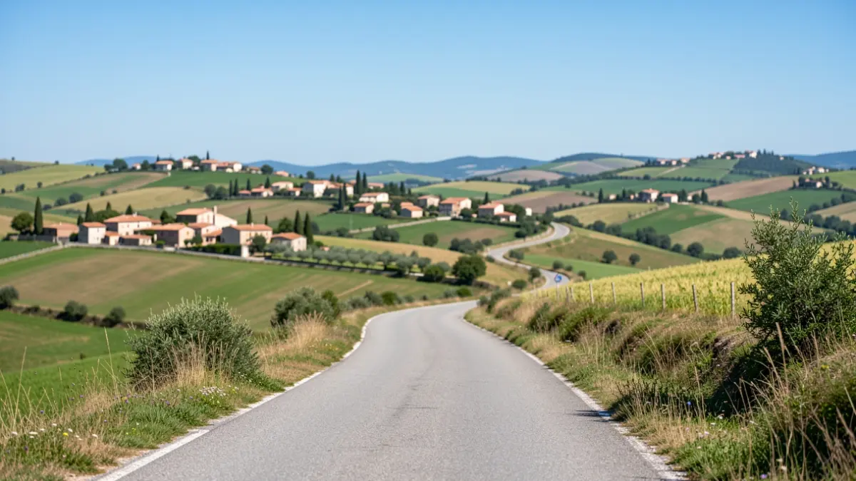 Generic image of Valencian rural roads with villages in the background.