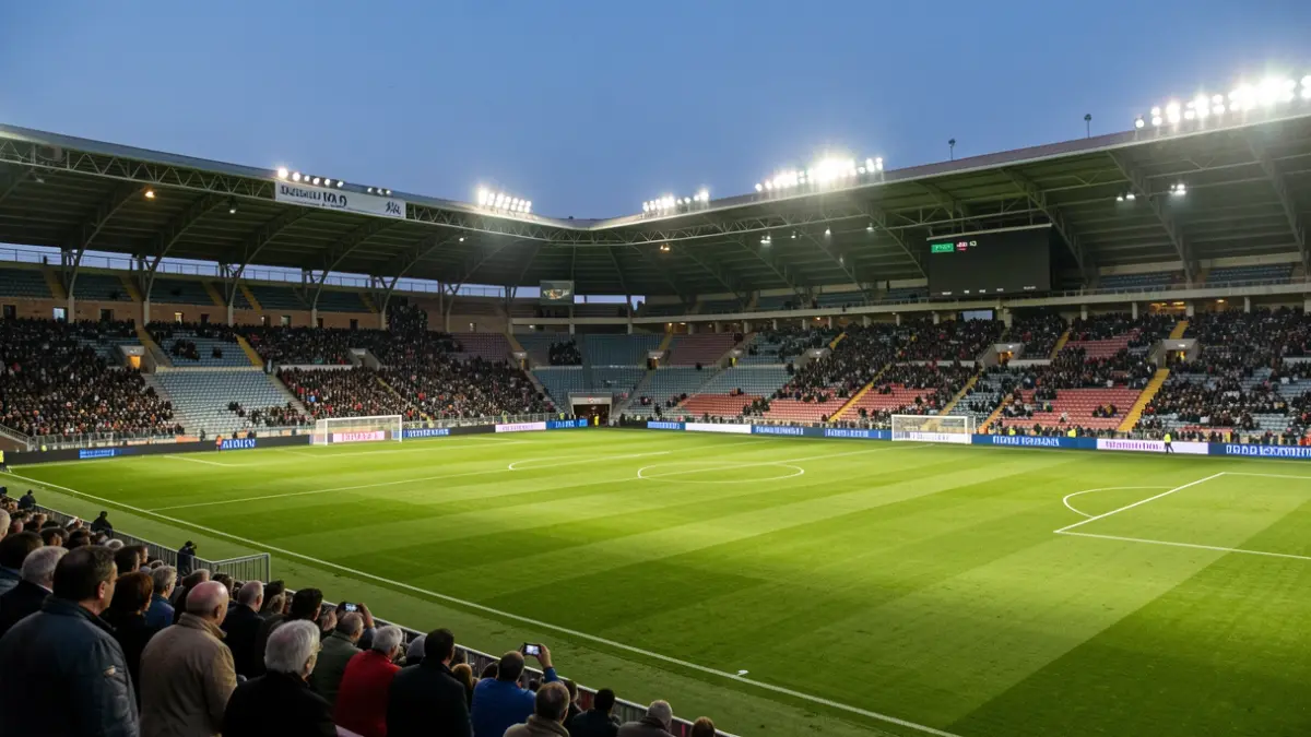 Generic image of an empty football stadium at dusk.
