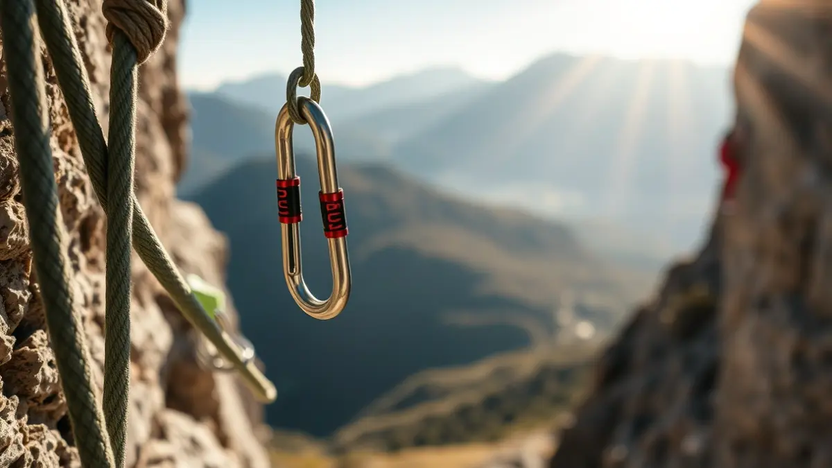 Generic image of climbing equipment on a rock face, with a Mediterranean mountain landscape in the background.