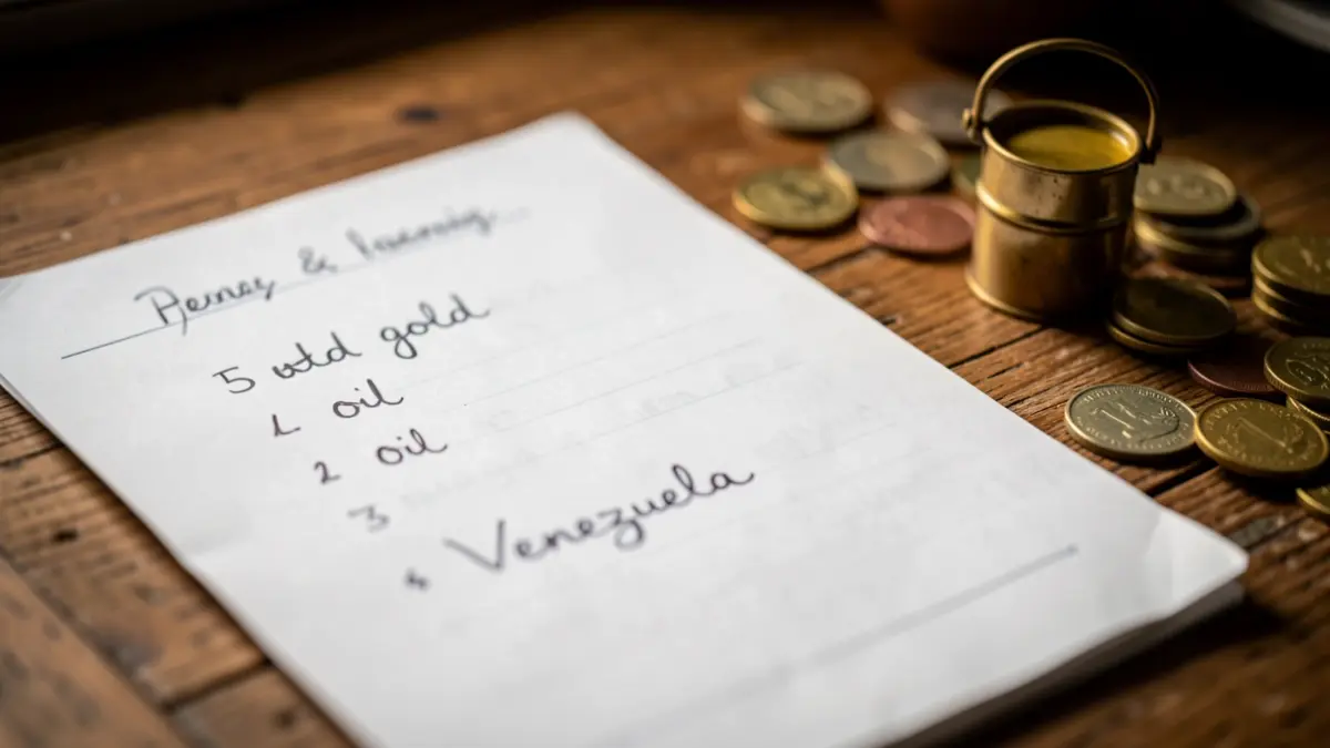 Image of a handwritten agenda with references to gold, oil, and Venezuela.