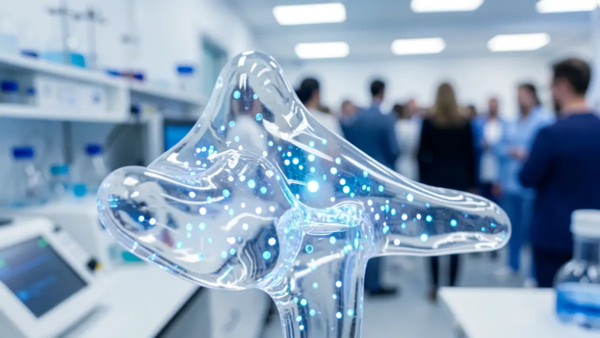 Imatge genèrica d'un hidrogel intel·ligent amb partícules lluminoses per a la regeneració òssia.