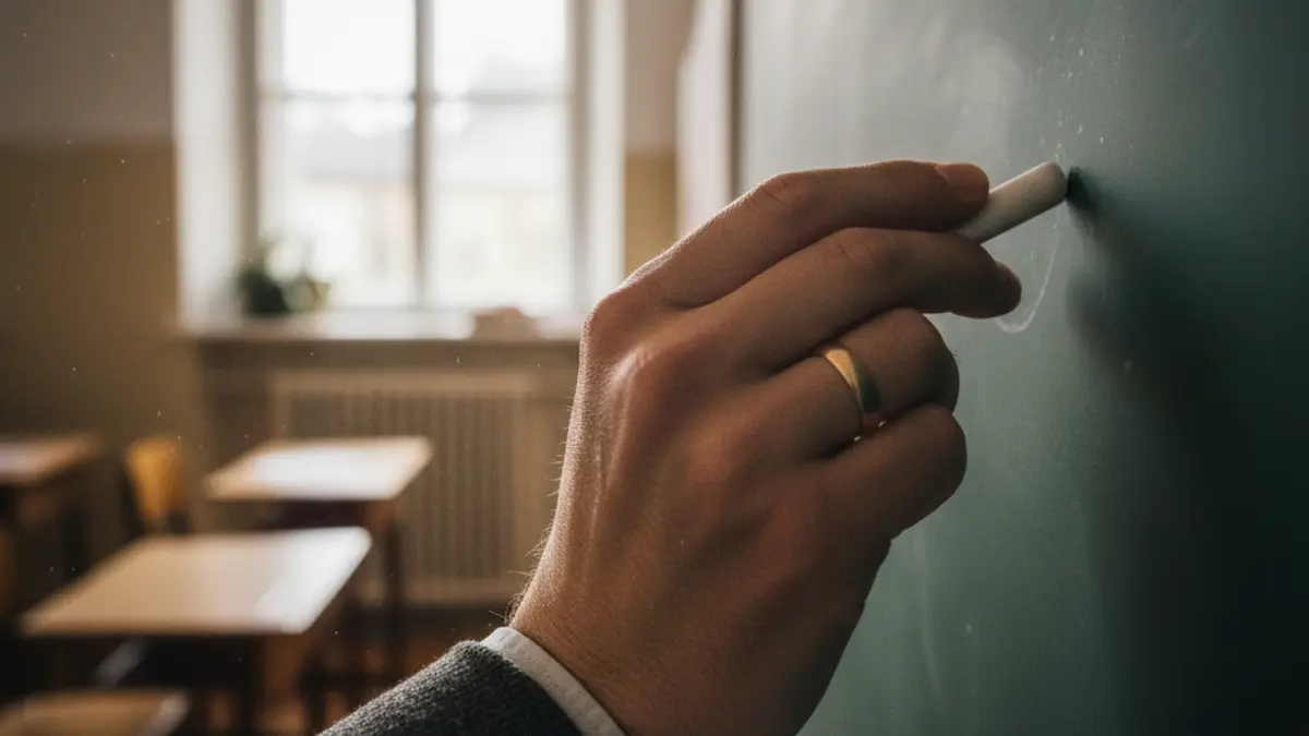 Generic image of a teacher's hand writing on a blackboard, symbolizing education.
