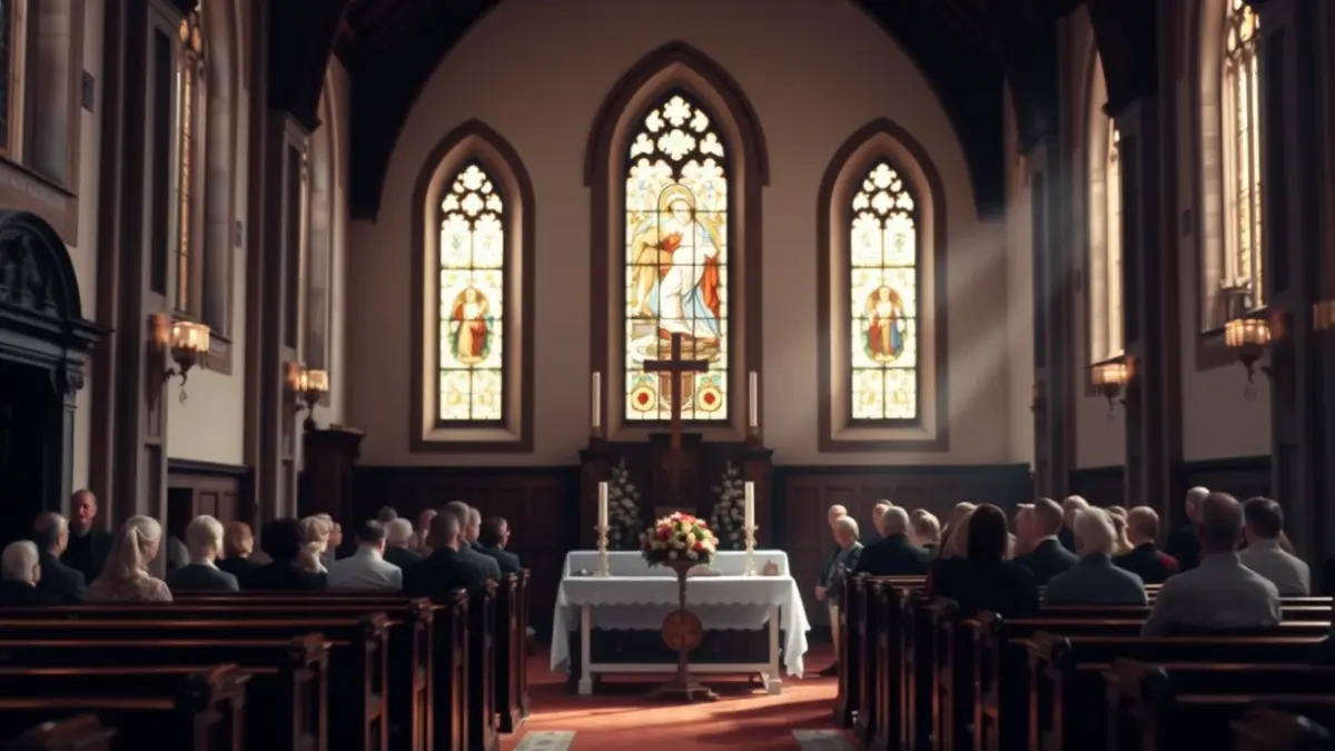 Imatge genèrica de l'interior d'una església amb un altar il·luminat, evocant un ambient de celebració religiosa.