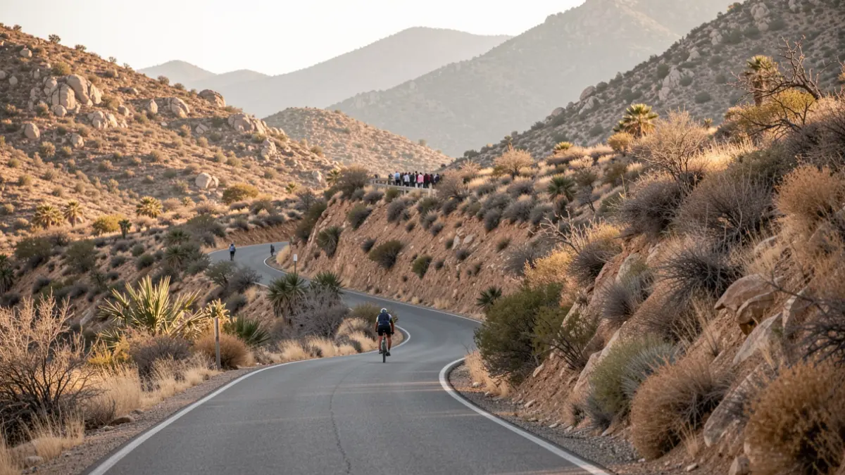 Imagen genérica de una carretera de montaña con un ciclista a lo lejos.