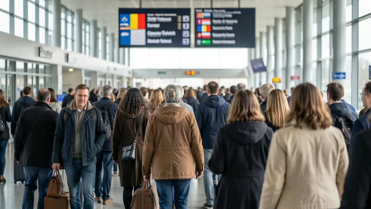 Imatge genèrica d'una terminal d'aeroport amb persones arribant.