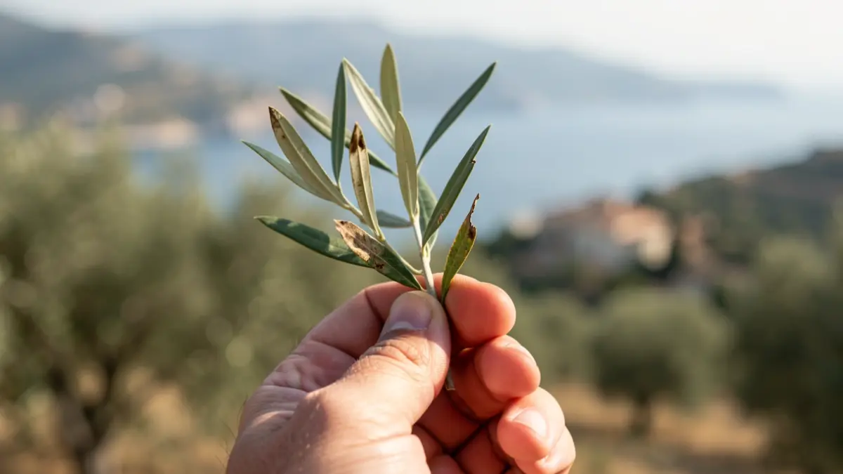 Generic image of an olive branch in a hand.