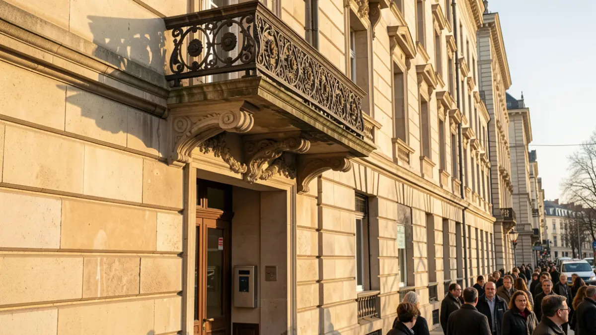 Imatge genèrica d'una façana d'edifici municipal amb balcó.