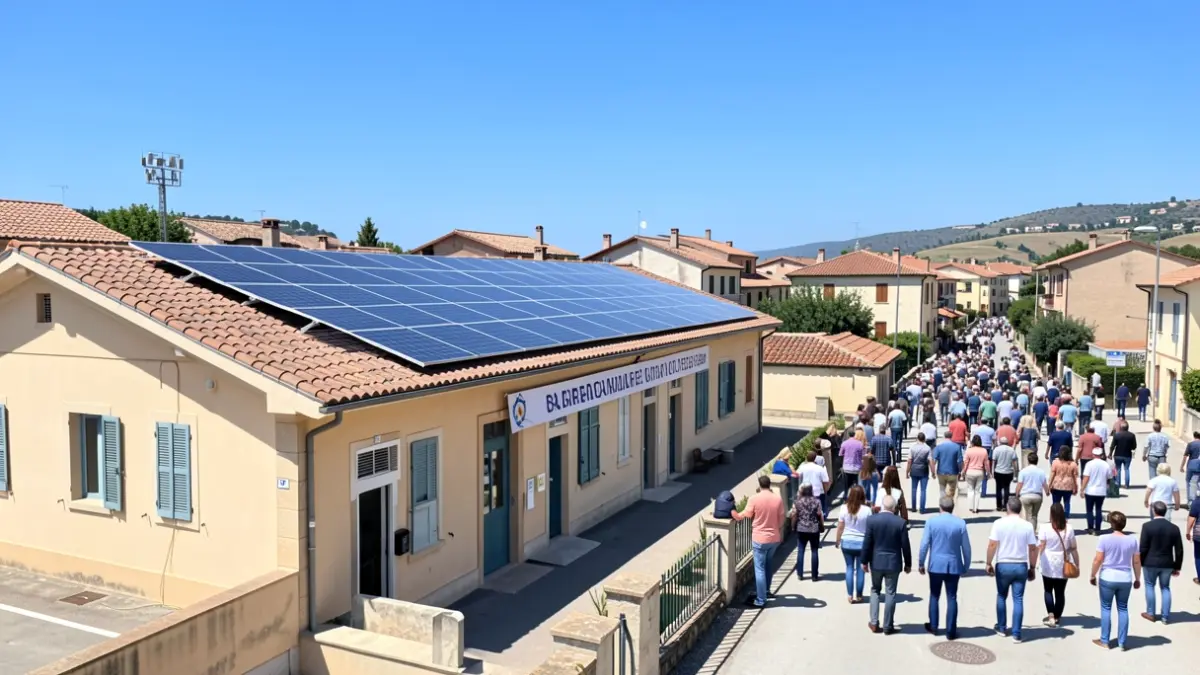 Generic image of solar panels on a municipal sports building.