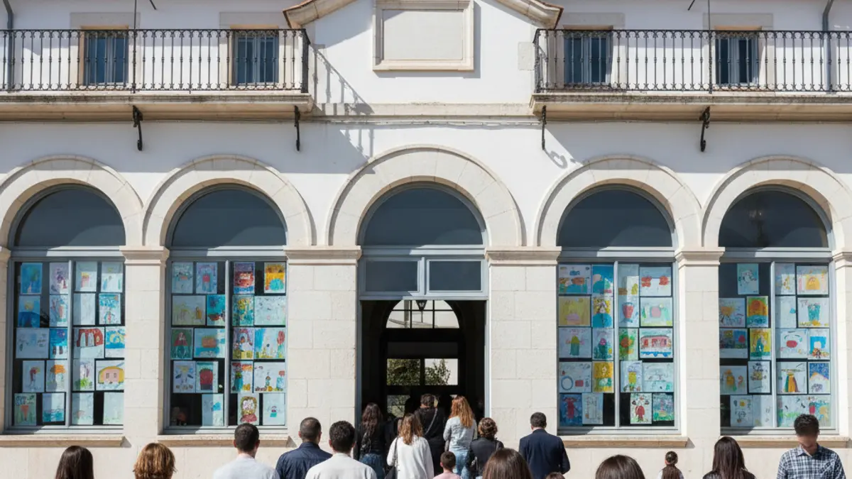 Image of a public school facade, with a sign indicating 'CEIP'.