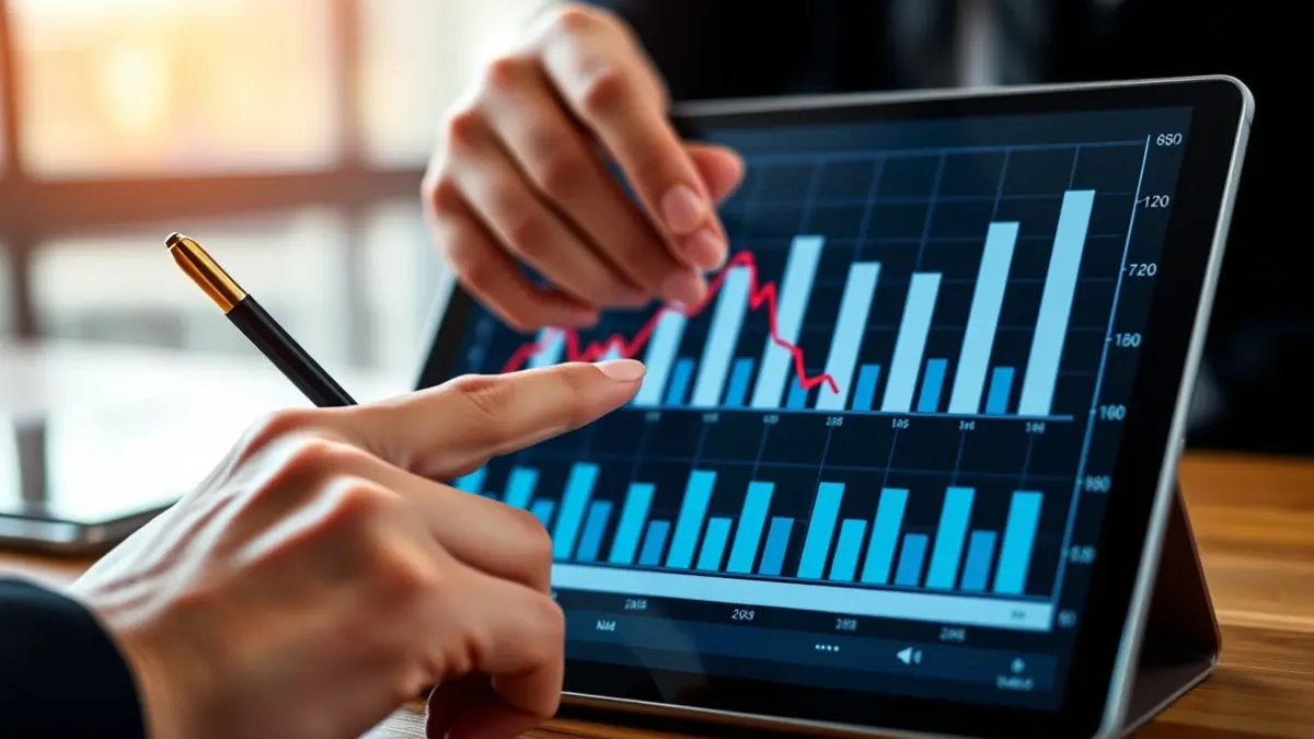 Imatge genèrica d'una mà assenyalant un gràfic de tendència descendent en una tauleta, simbolitzant l'anàlisi de dades econòmiques.
