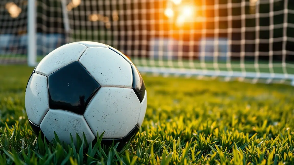 Imatge genèrica d'una pilota de futbol en la gespa, amb una porteria desenfocada al fons, simbolitzant un partit decisiu.