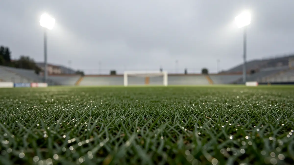 Generic image of a wet football pitch under an overcast sky.