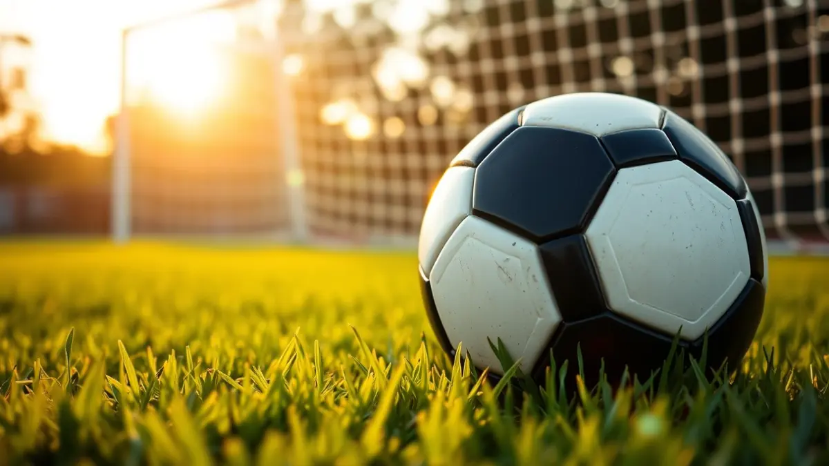 Imatge genèrica d'una pilota de futbol en la gespa d'un camp, amb la porteria desenfocada al fons.