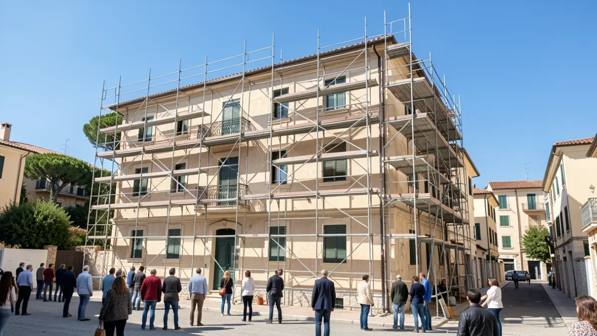 Imagen de las obras de rehabilitación en un edificio residencial de Valencia.