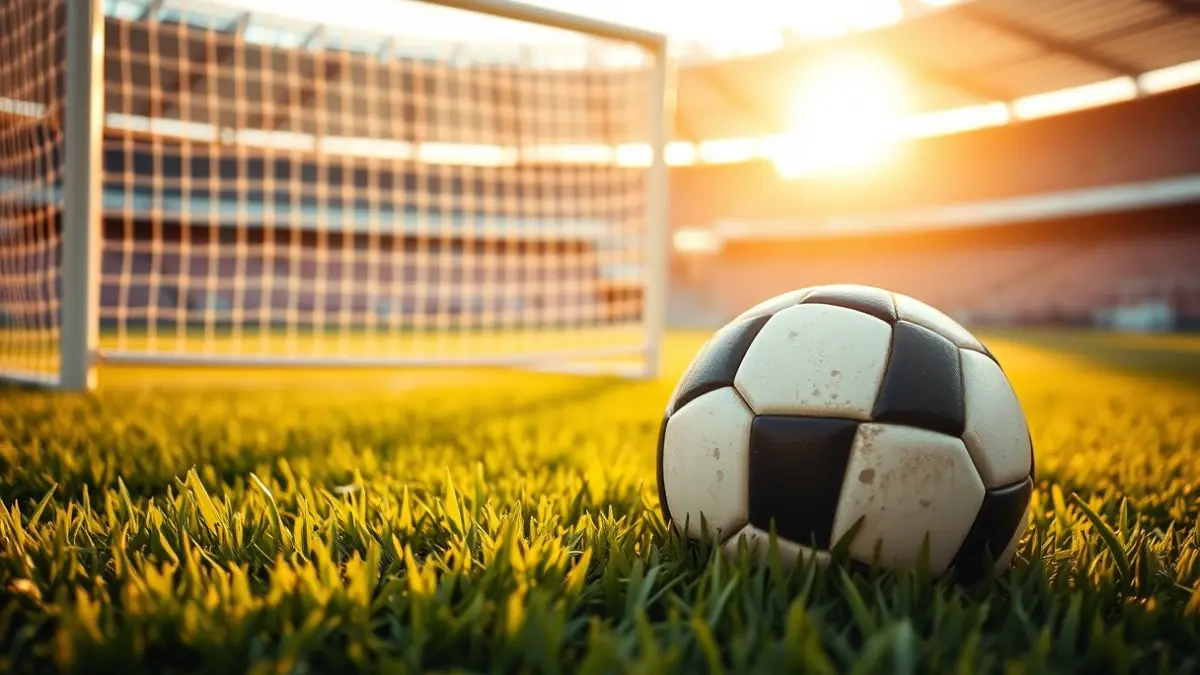 Imagen genérica de un balón de fútbol en el césped de un estadio, con la portería desenfocada al fondo.
