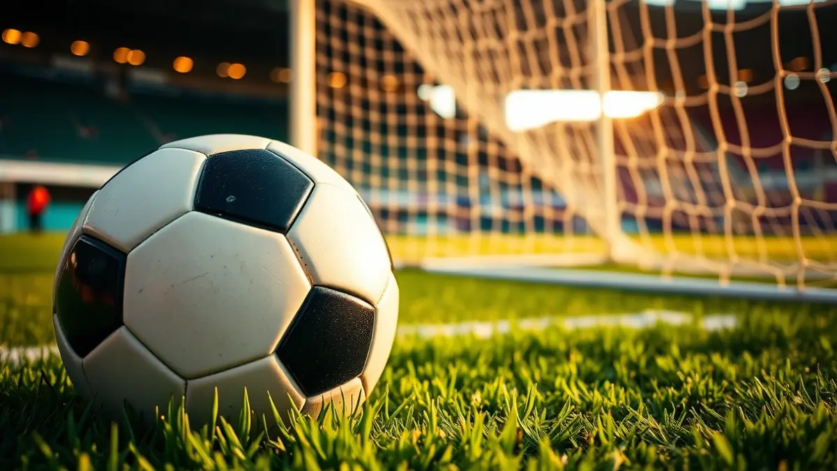 Imagen genérica de un balón de fútbol sobre el césped de un campo, con la portería desenfocada al fondo.