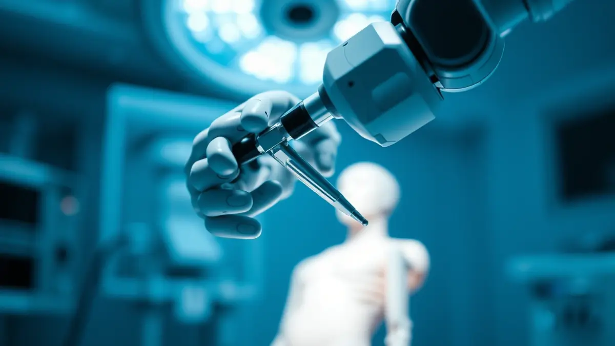 Generic image of a robotic surgical arm with precision instruments in a high-tech medical environment.