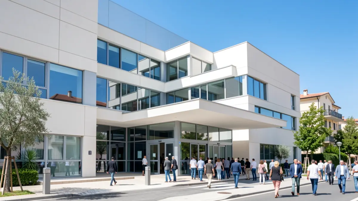 Imatge genèrica de la façana d'un hospital modern amb cel blau.