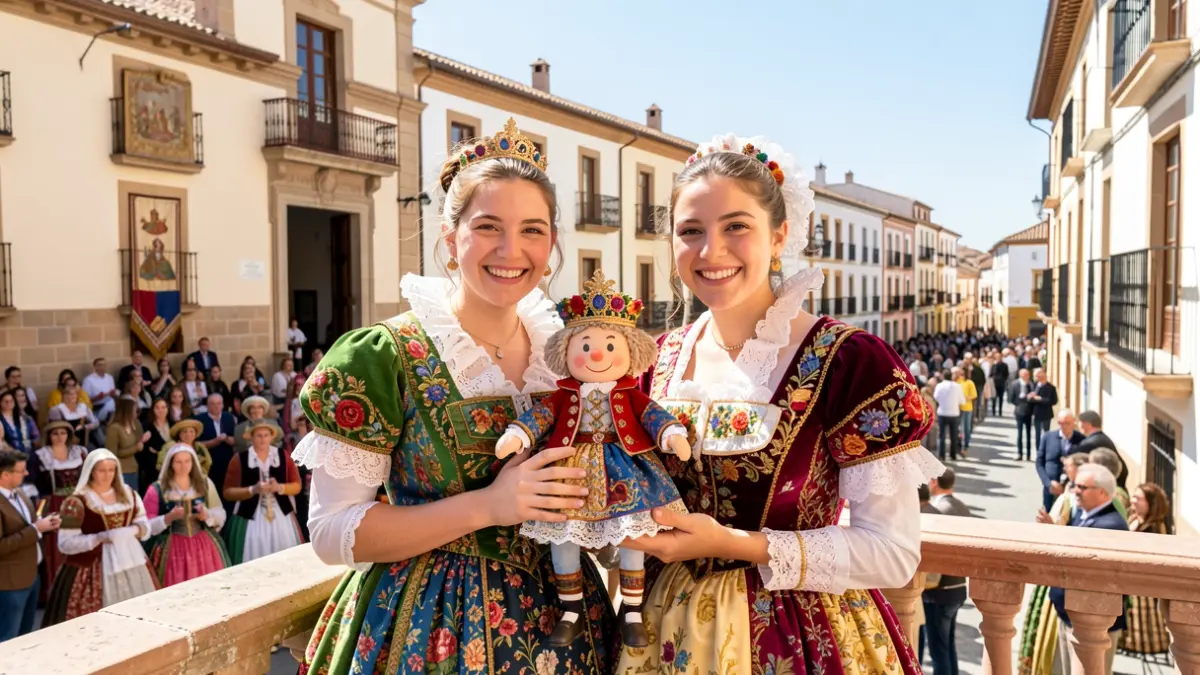 Las falleras mayores de Gandia, Lidia Marín Marzal y Valentina Jordà Micó, en el balcón del Ayuntamiento.
