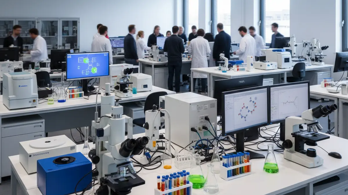 Imatge genèrica d'un laboratori modern amb equipament científic.