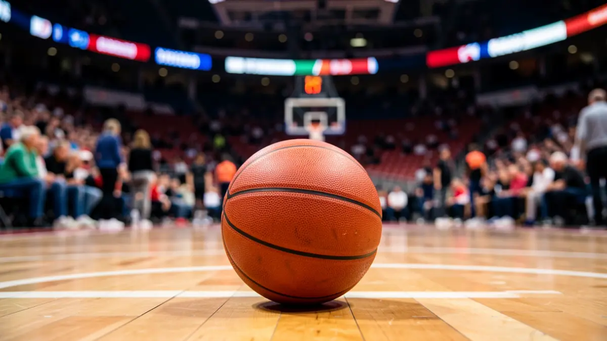 Generic image of a basketball on a court.