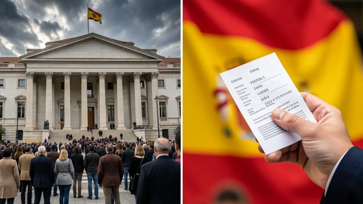 Imagen genérica de un edificio parlamentario español y una mano con una papeleta.