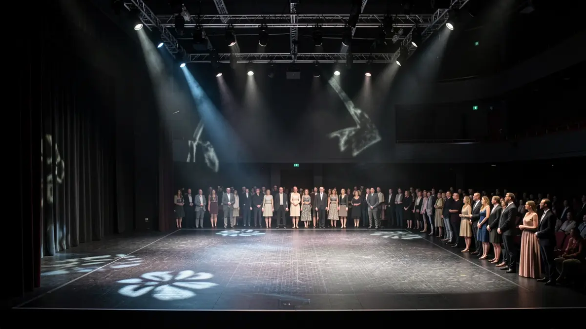 Imagen genérica de un escenario de teatro vacío con luces.