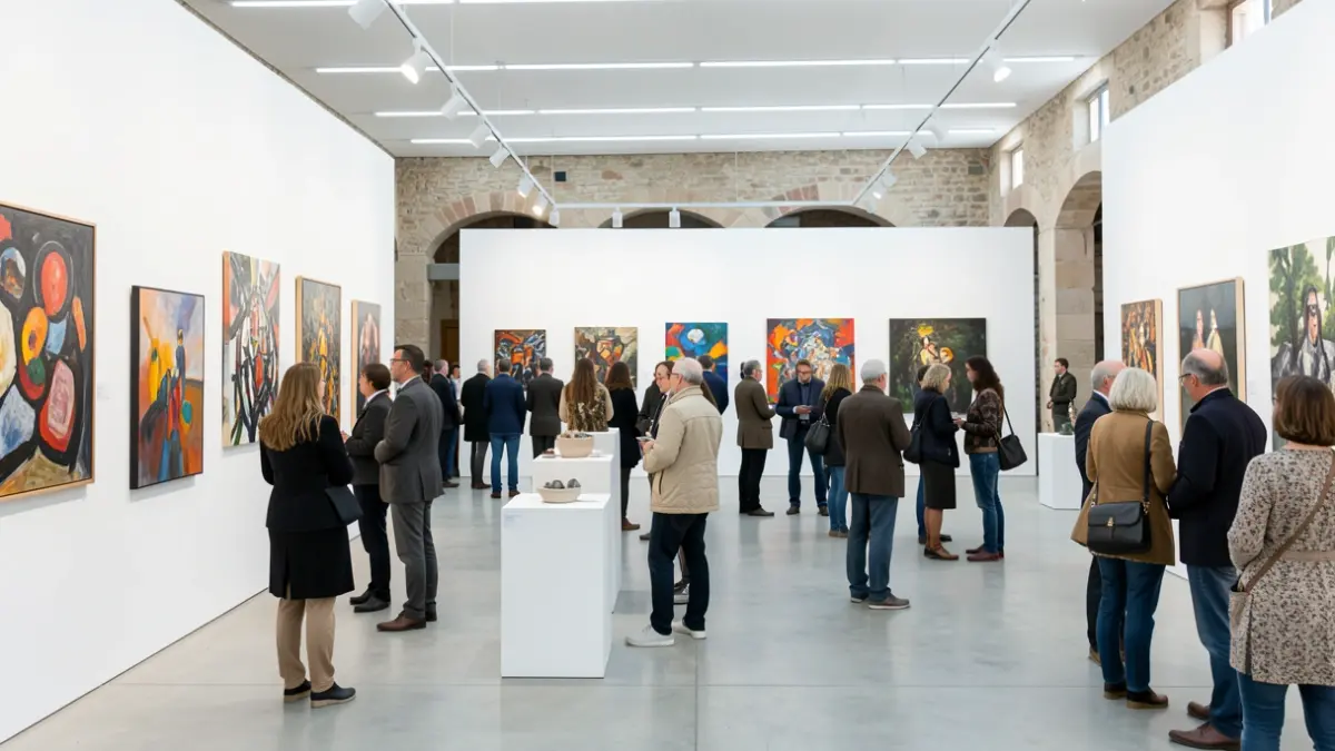 Imatge genèrica d'una fira d'art contemporani a Castelló amb visitants i obres exposades.