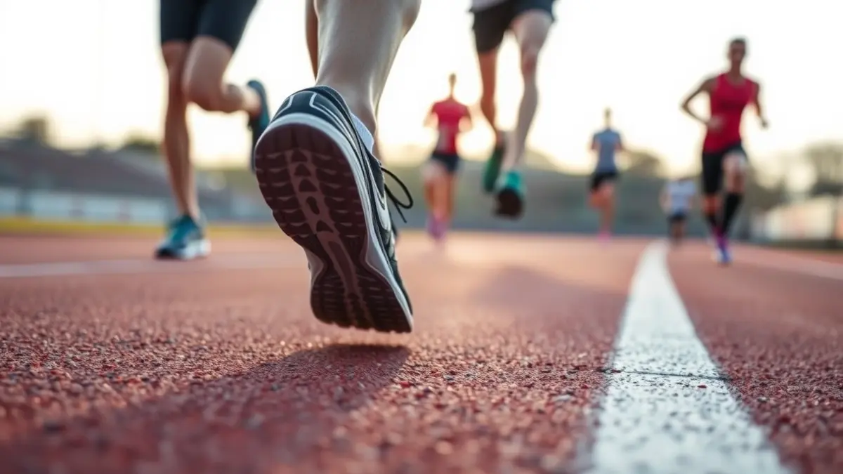 Generic image of running shoes on an athletic track.
