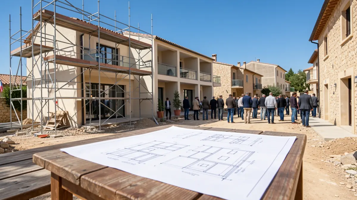 Imatge d'una obra de construcció d'habitatges en un entorn urbà mediterrani.