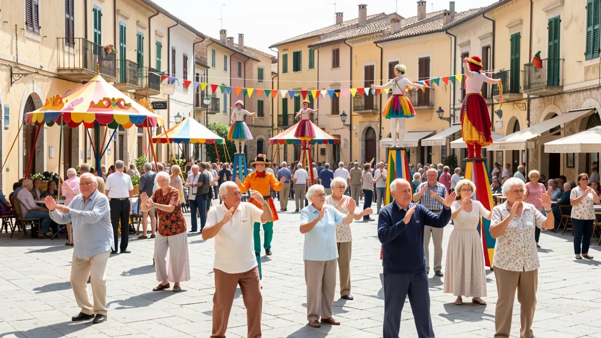Imagen genérica de un festival de fin de curso de actividades físicas para mayores con temática de circo en la Plaza Mayor de Castelló.