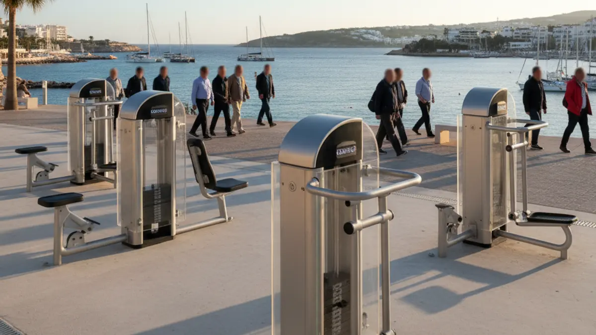 Generic image of an outdoor gym with variable load weight machines.