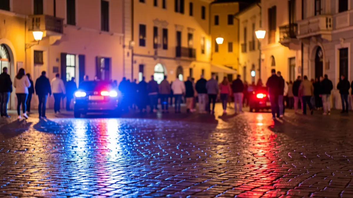 Imatge genèrica de llums d'emergència reflectint-se en asfalt mullat a la nit.