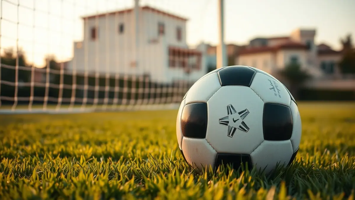 Imagen genérica de un balón de fútbol en el césped, con una portería desenfocada al fondo.