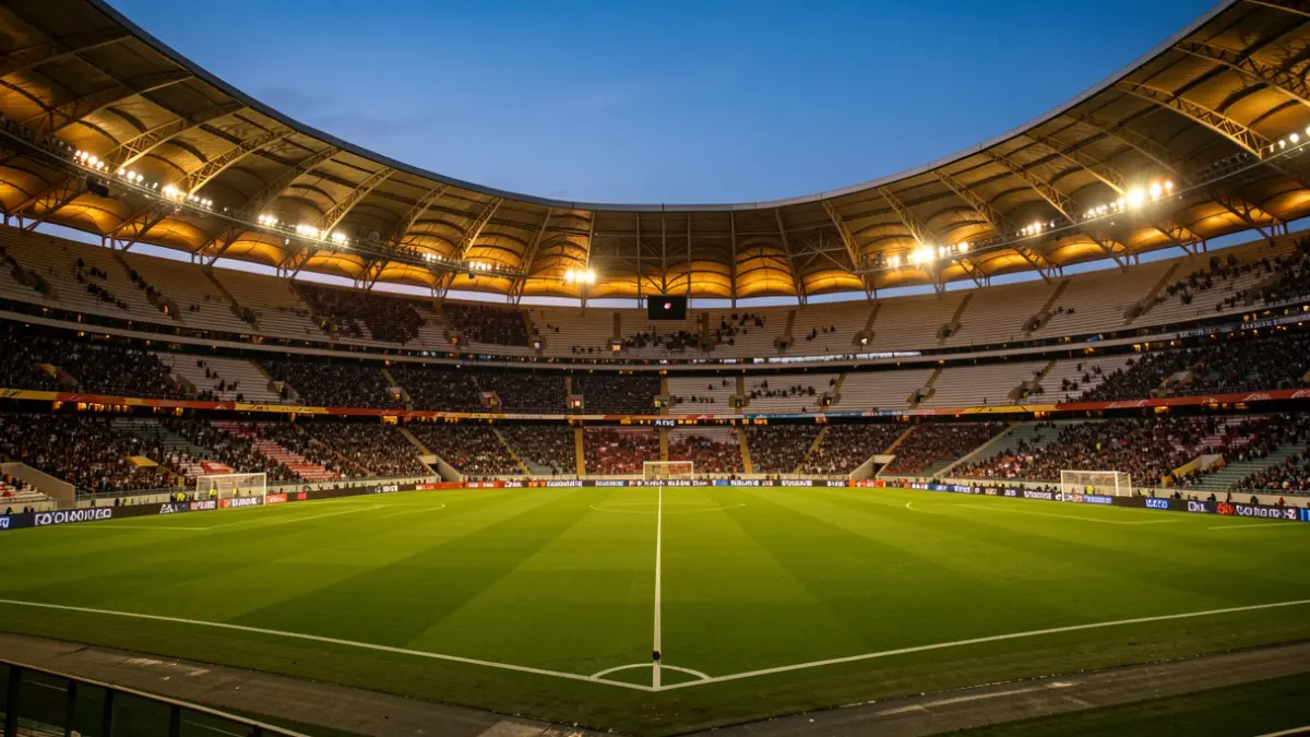Imagen genérica del estadio de Mestalla vacío al atardecer.