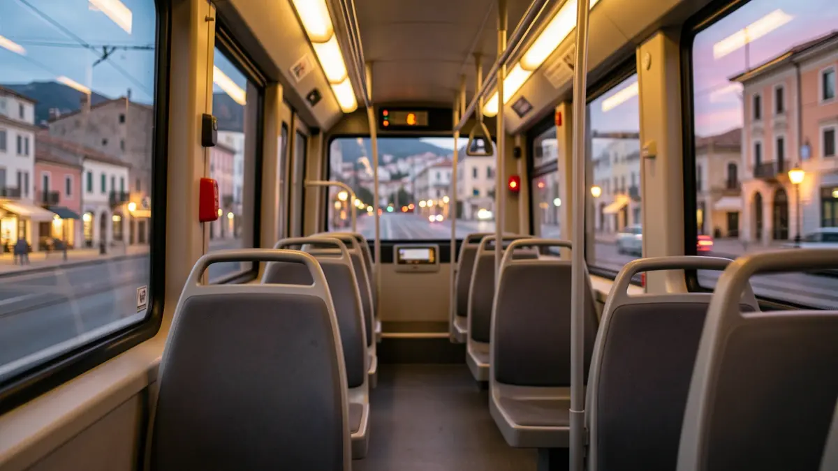 Imatge genèrica de l'interior d'un tram modern amb seients buits.