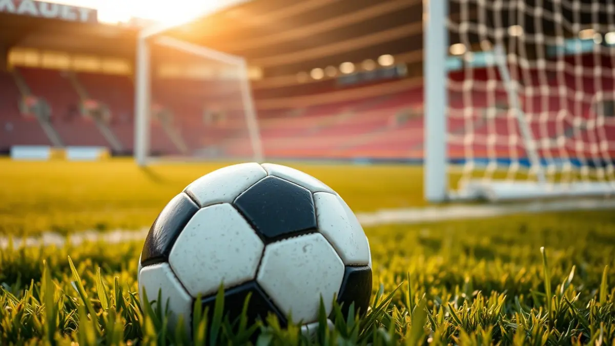 Imagen genérica de un balón de fútbol en el césped de un estadio, con la portería desenfocada al fondo.