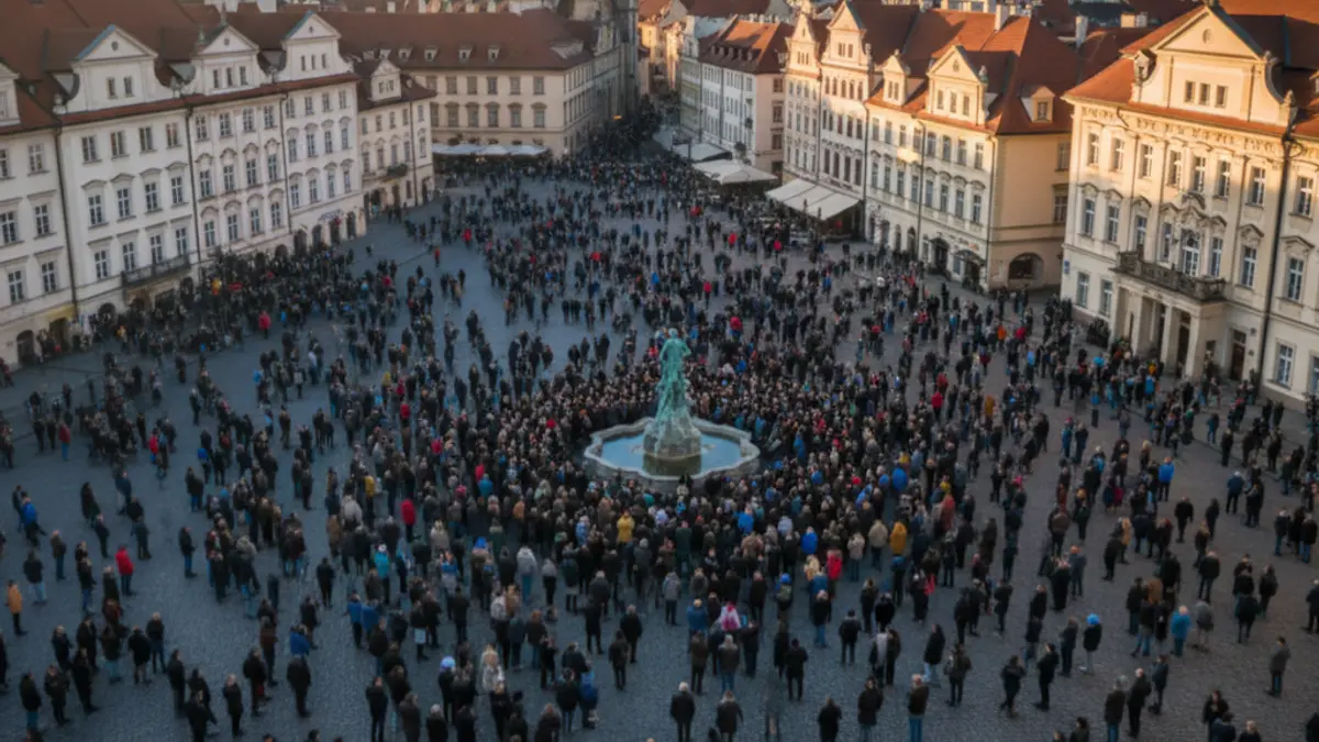 Generic image of a large protest in a city square.