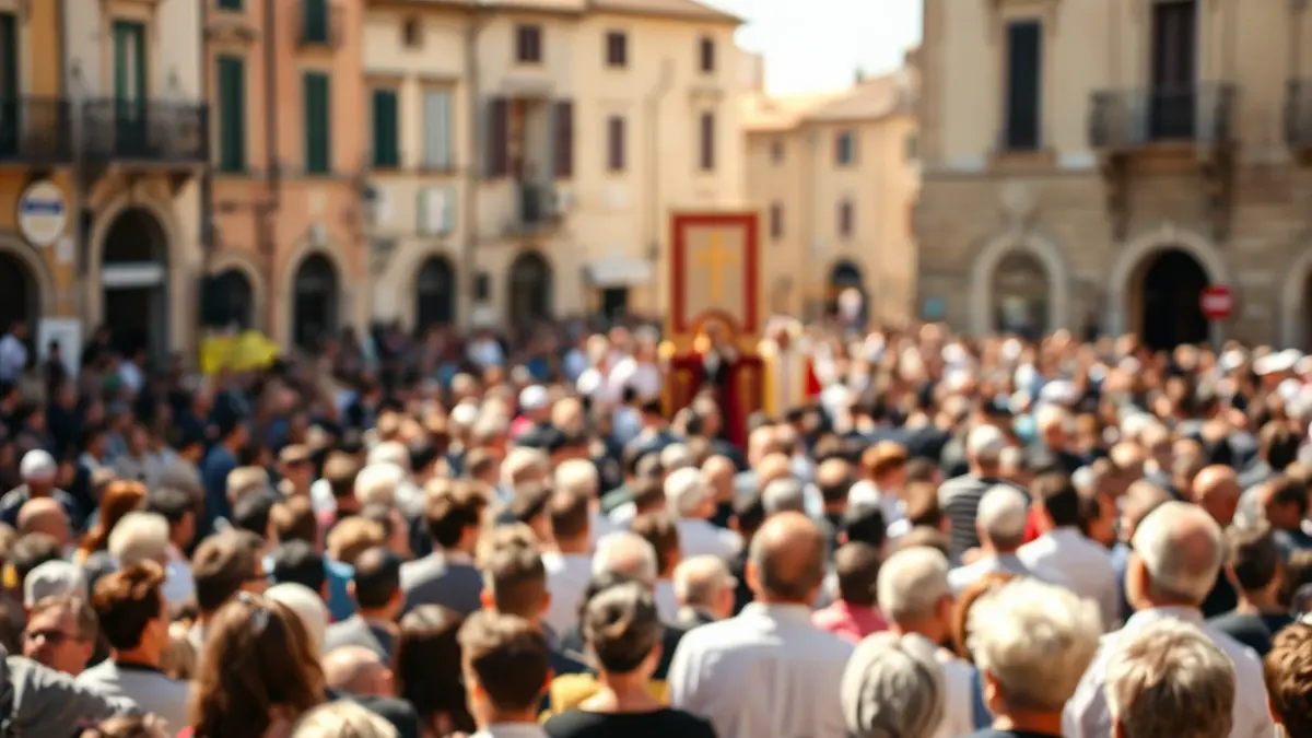 Imatge d'una multitud de persones en una plaça històrica durant una processó religiosa a València.