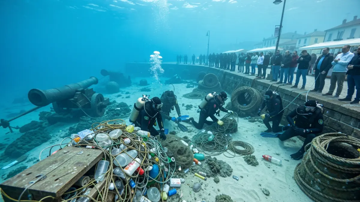 Imatge genèrica d'una campanya de neteja submarina amb especial èmfasi en la recuperació de residus i elements històrics.