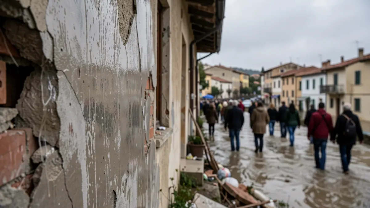 Imatge genèrica de danys per inundació en una façana d'habitatge.