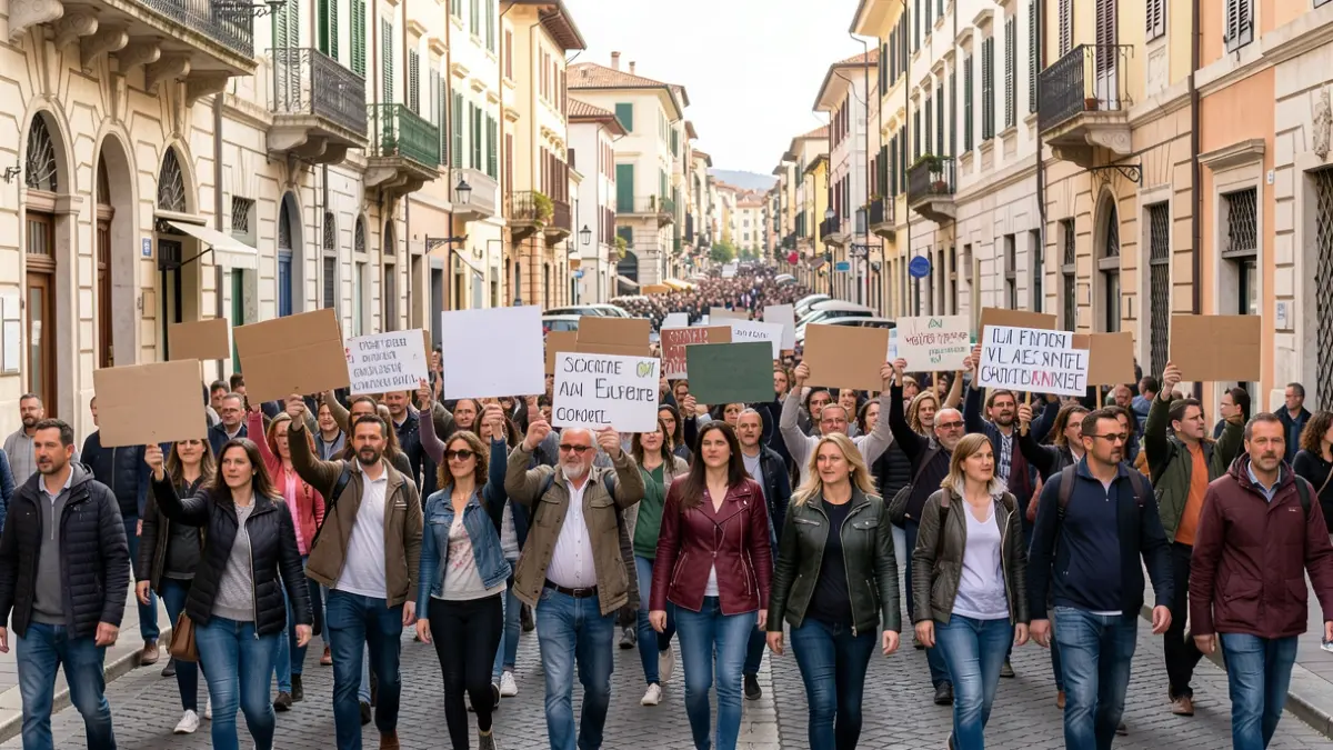 Generic image of a large protest with banners.